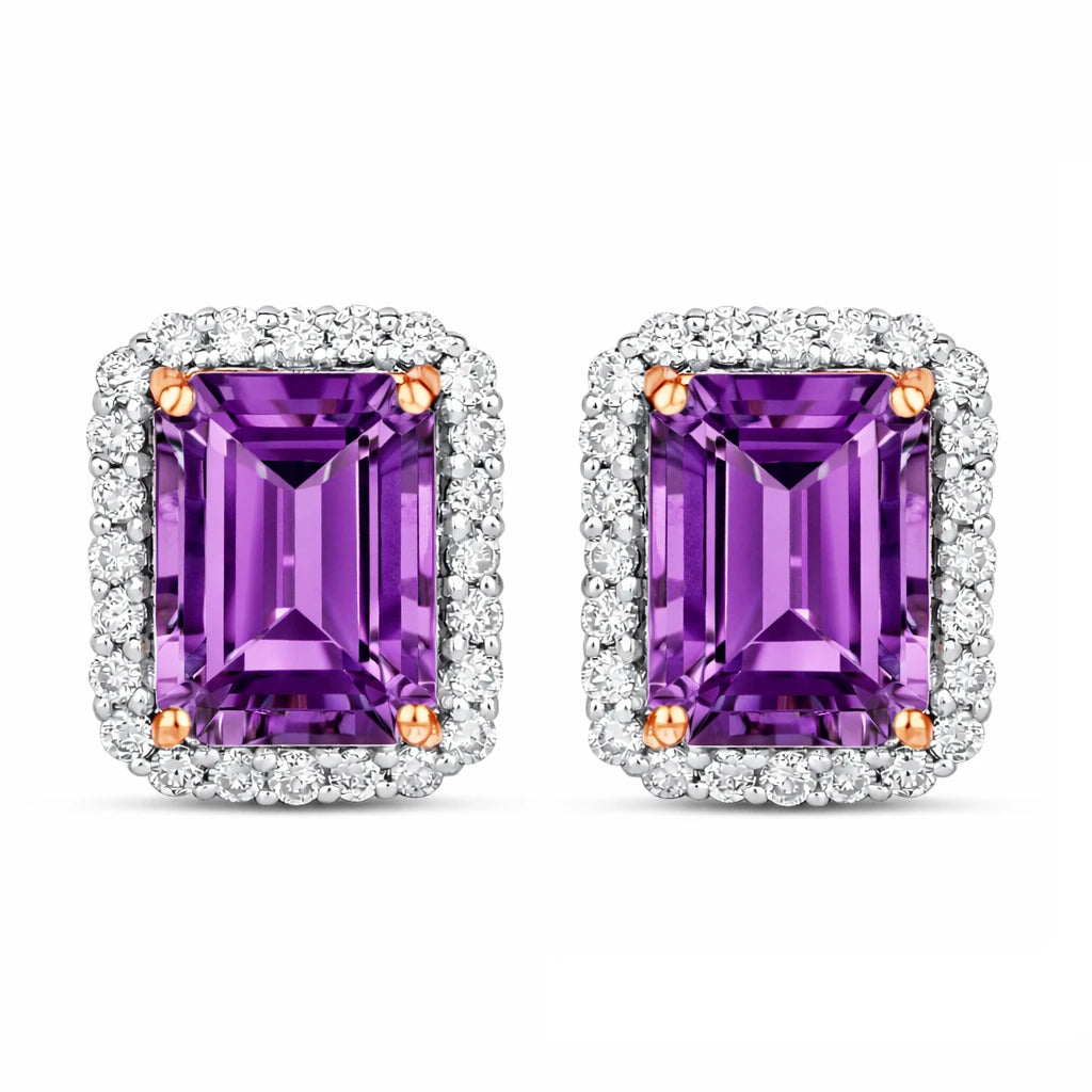 Emerald Cut Diamond Halo Stud Earrings
