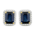 Emerald Cut Diamond Halo Stud Earrings