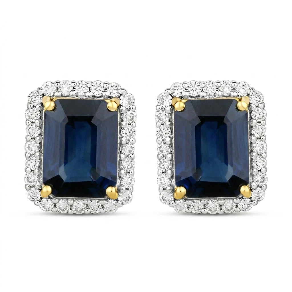 Emerald Cut Diamond Halo Stud Earrings