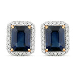 Emerald Cut Diamond Halo Stud Earrings
