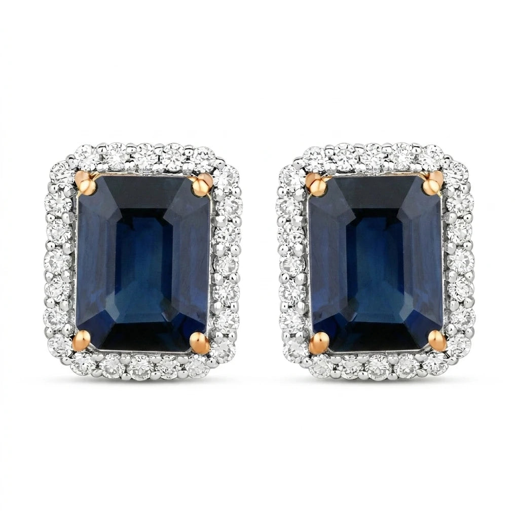 Emerald Cut Diamond Halo Stud Earrings