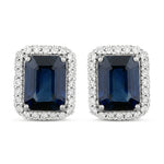 Emerald Cut Diamond Halo Stud Earrings