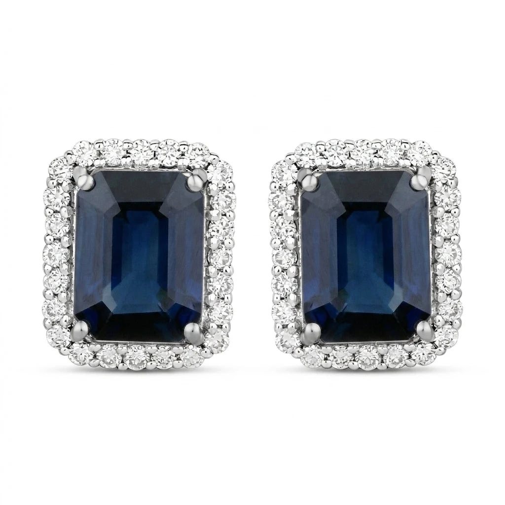 Emerald Cut Diamond Halo Stud Earrings