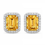 Emerald Cut Diamond Halo Stud Earrings