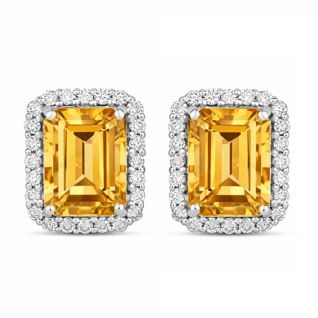 Emerald Cut Diamond Halo Stud Earrings