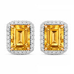 Emerald Cut Diamond Halo Stud Earrings