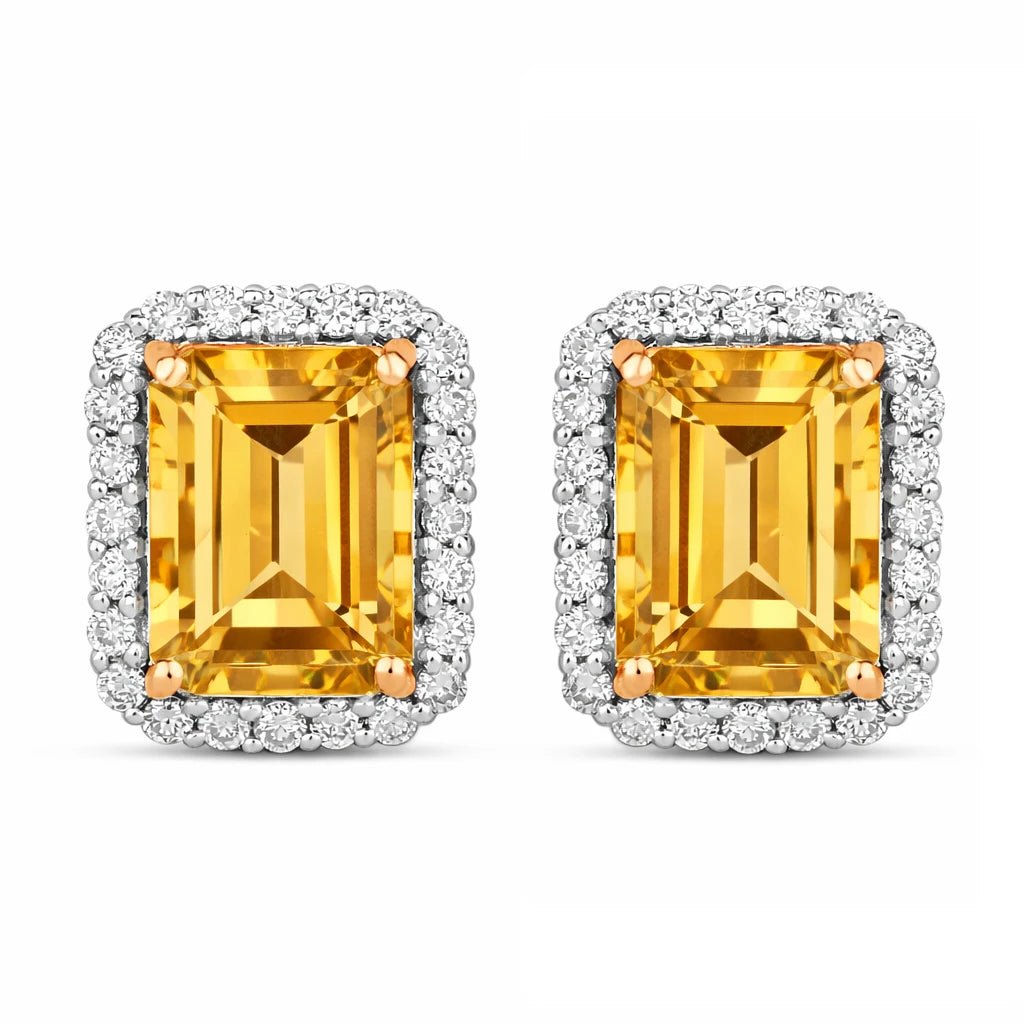 Emerald Cut Diamond Halo Stud Earrings