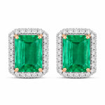 Emerald Cut Diamond Halo Stud Earrings