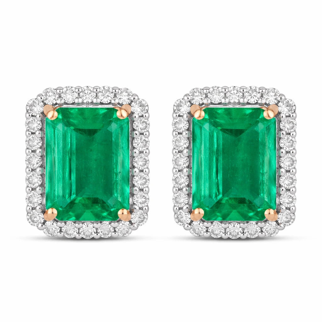Emerald Cut Diamond Halo Stud Earrings