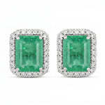 Emerald Cut Diamond Halo Stud Earrings