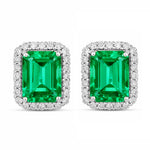 Emerald Cut Diamond Halo Stud Earrings