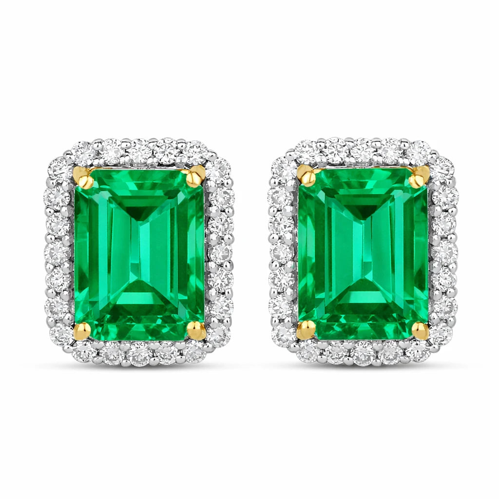 Emerald Cut Diamond Halo Stud Earrings