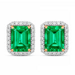 Emerald Cut Diamond Halo Stud Earrings