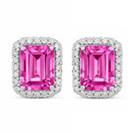 Emerald Cut Diamond Halo Stud Earrings