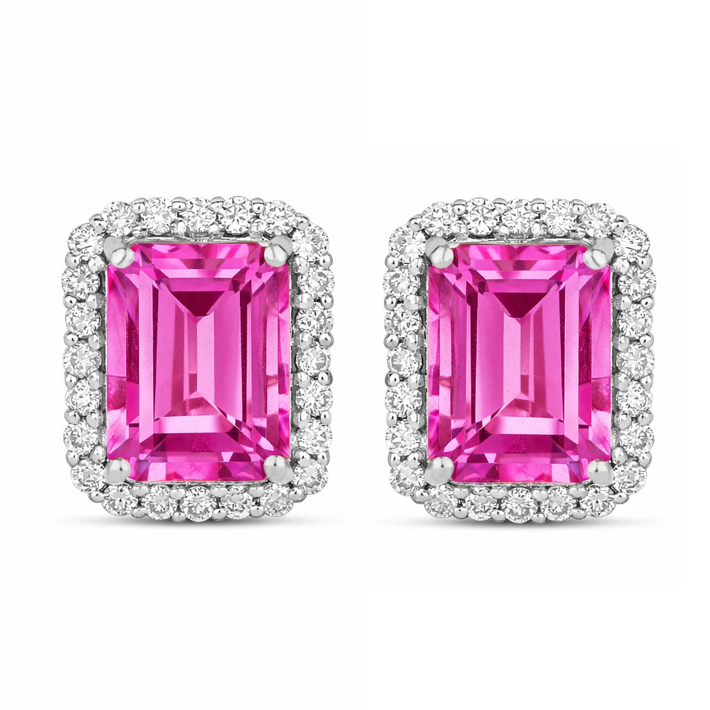 Emerald Cut Diamond Halo Stud Earrings