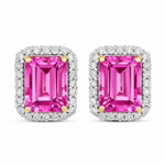 Emerald Cut Diamond Halo Stud Earrings