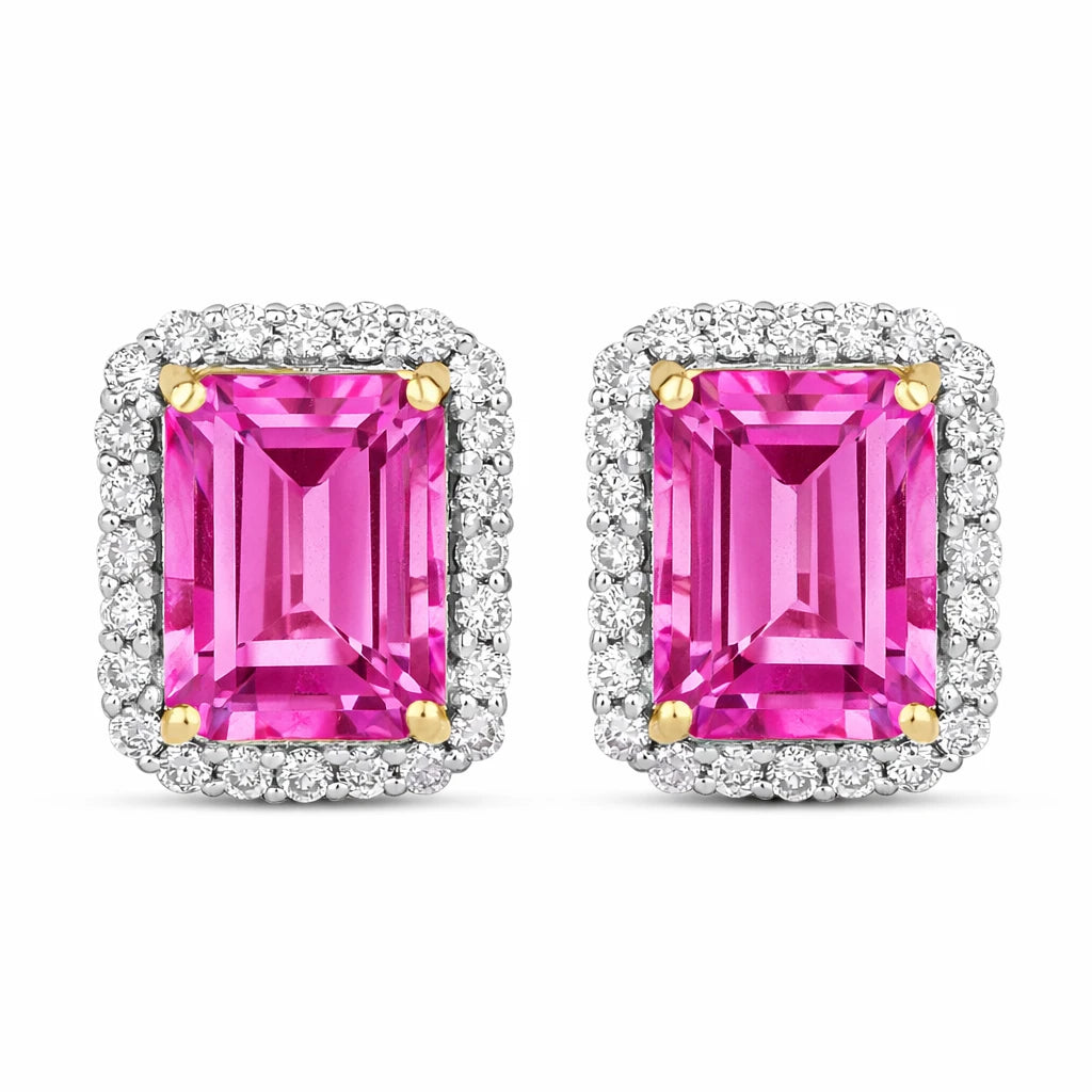 Emerald Cut Diamond Halo Stud Earrings