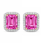 Emerald Cut Diamond Halo Stud Earrings
