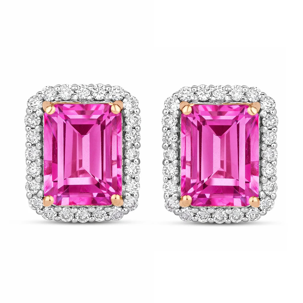 Emerald Cut Diamond Halo Stud Earrings