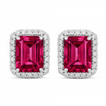 Emerald Cut Diamond Halo Stud Earrings