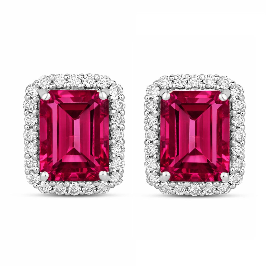 Emerald Cut Diamond Halo Stud Earrings