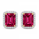 Emerald Cut Diamond Halo Stud Earrings