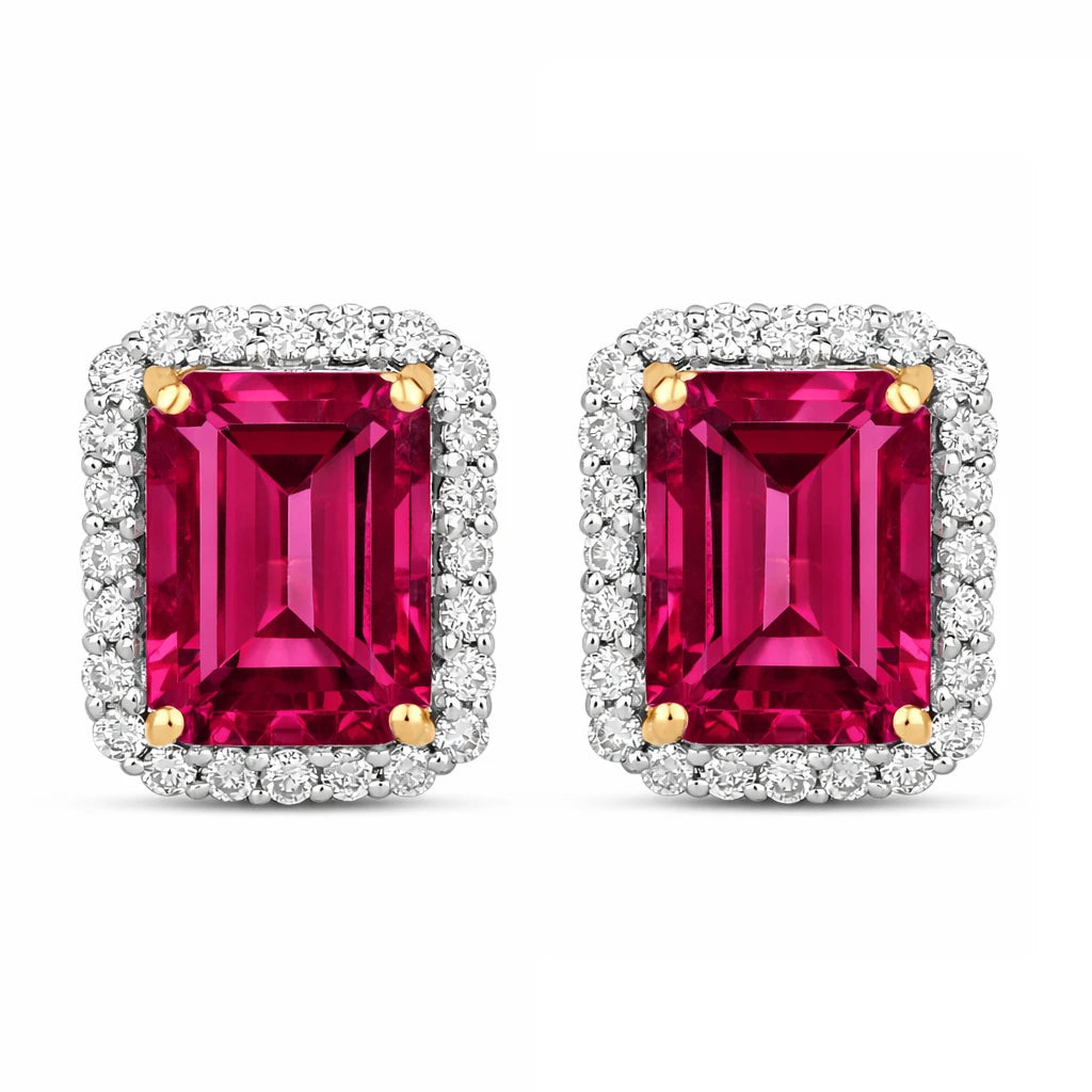 Emerald Cut Diamond Halo Stud Earrings