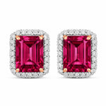 Emerald Cut Diamond Halo Stud Earrings
