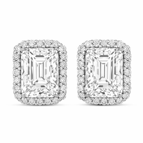 Emerald Cut Diamond Halo Stud Earrings