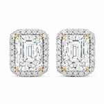 Emerald Cut Diamond Halo Stud Earrings