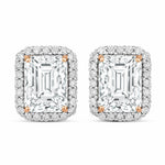 Emerald Cut Diamond Halo Stud Earrings