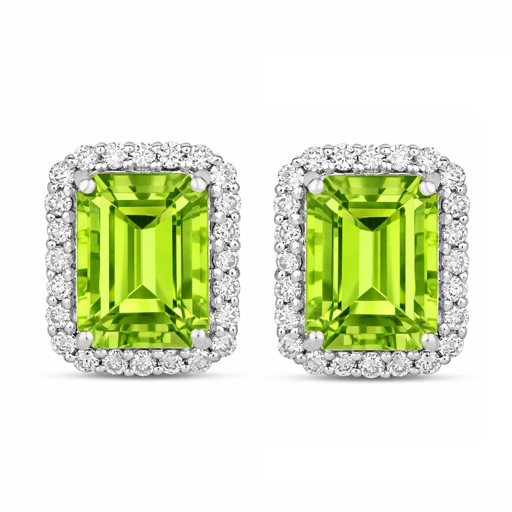 Emerald Cut Diamond Halo Stud Earrings