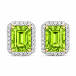Emerald Cut Diamond Halo Stud Earrings