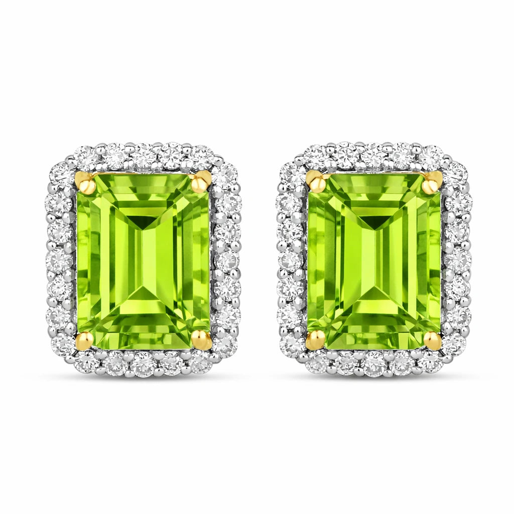 Emerald Cut Diamond Halo Stud Earrings