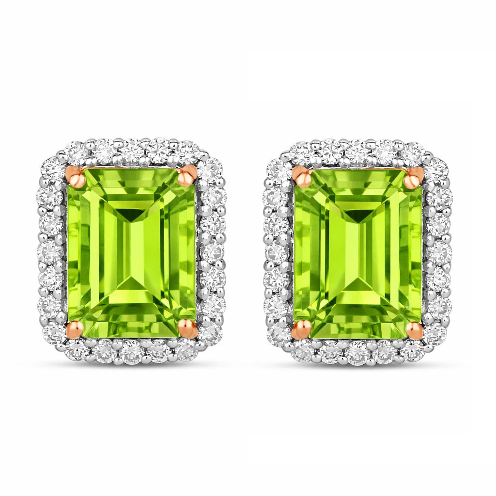 Emerald Cut Diamond Halo Stud Earrings