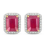 Emerald Cut Diamond Halo Stud Earrings