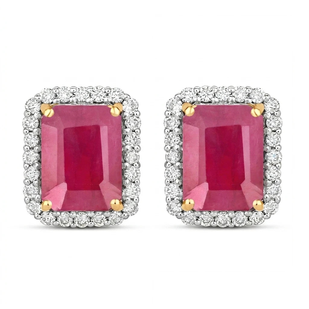 Emerald Cut Diamond Halo Stud Earrings