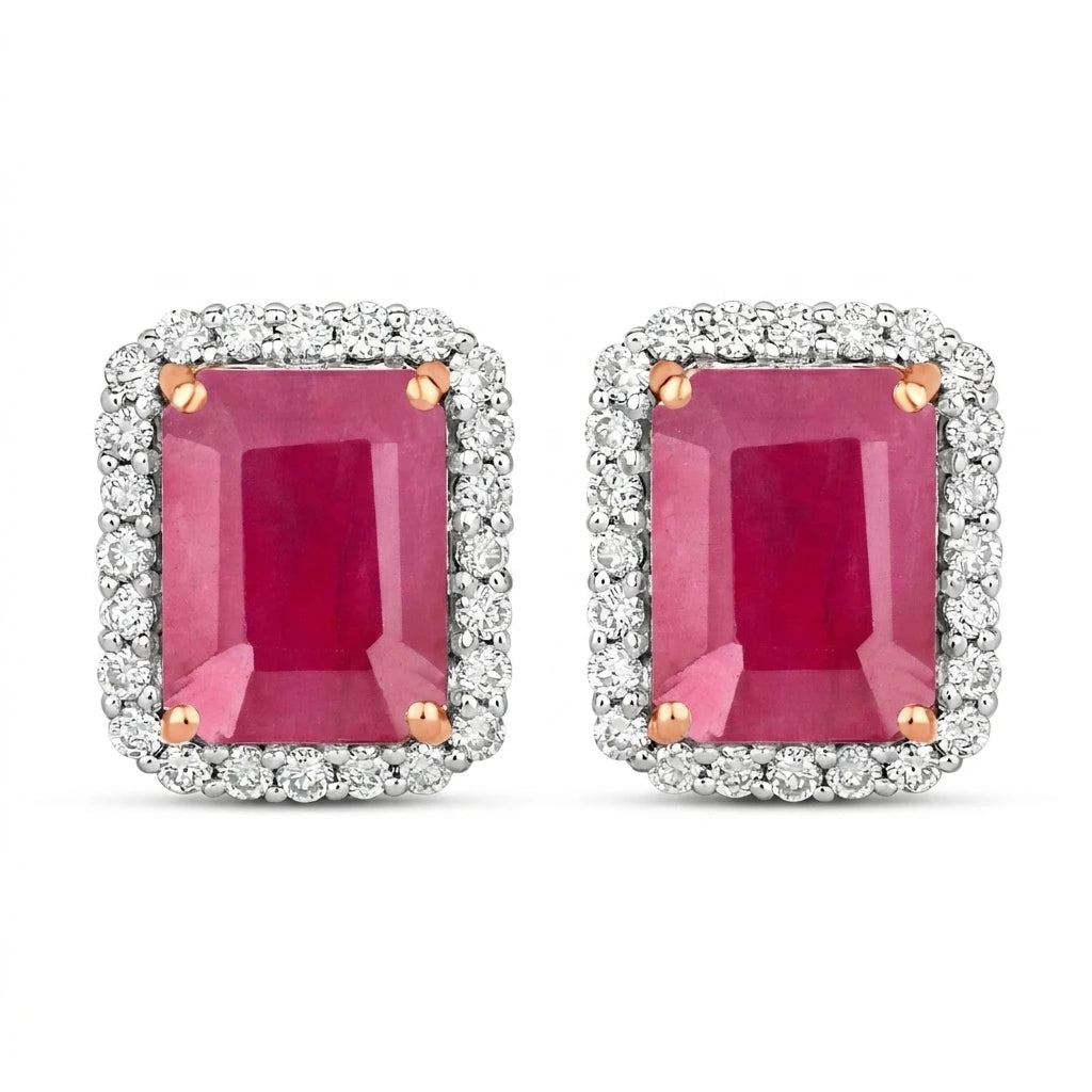 Emerald Cut Diamond Halo Stud Earrings