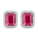 Emerald Cut Diamond Halo Stud Earrings