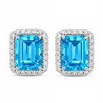 Emerald Cut Diamond Halo Stud Earrings