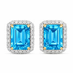 Emerald Cut Diamond Halo Stud Earrings