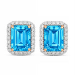 Emerald Cut Diamond Halo Stud Earrings