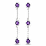 Oval Cut Bezel Set Station Drop Earrings