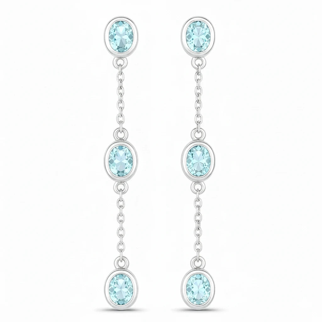 Oval Cut Bezel Set Station Drop Earrings