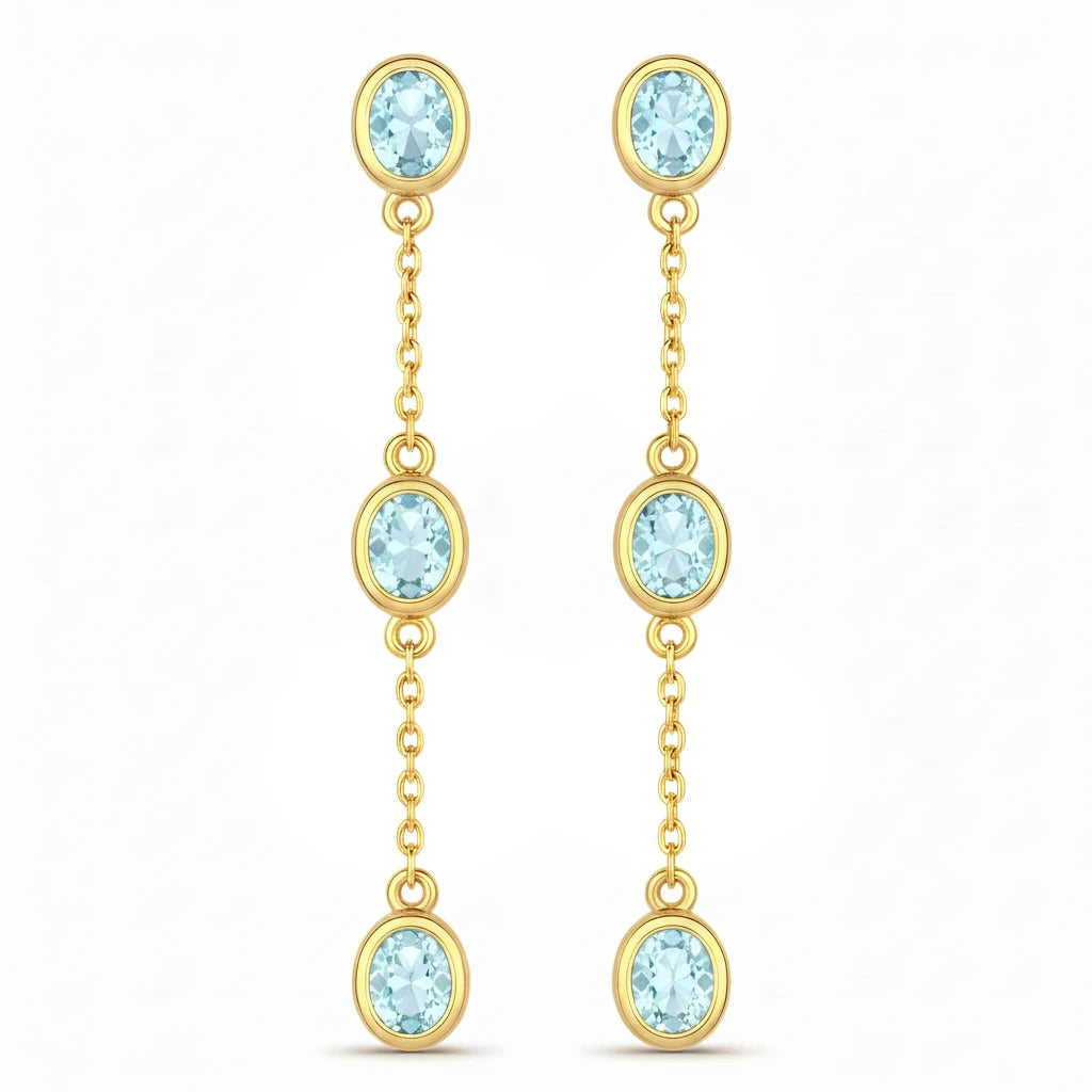 Oval Cut Bezel Set Station Drop Earrings