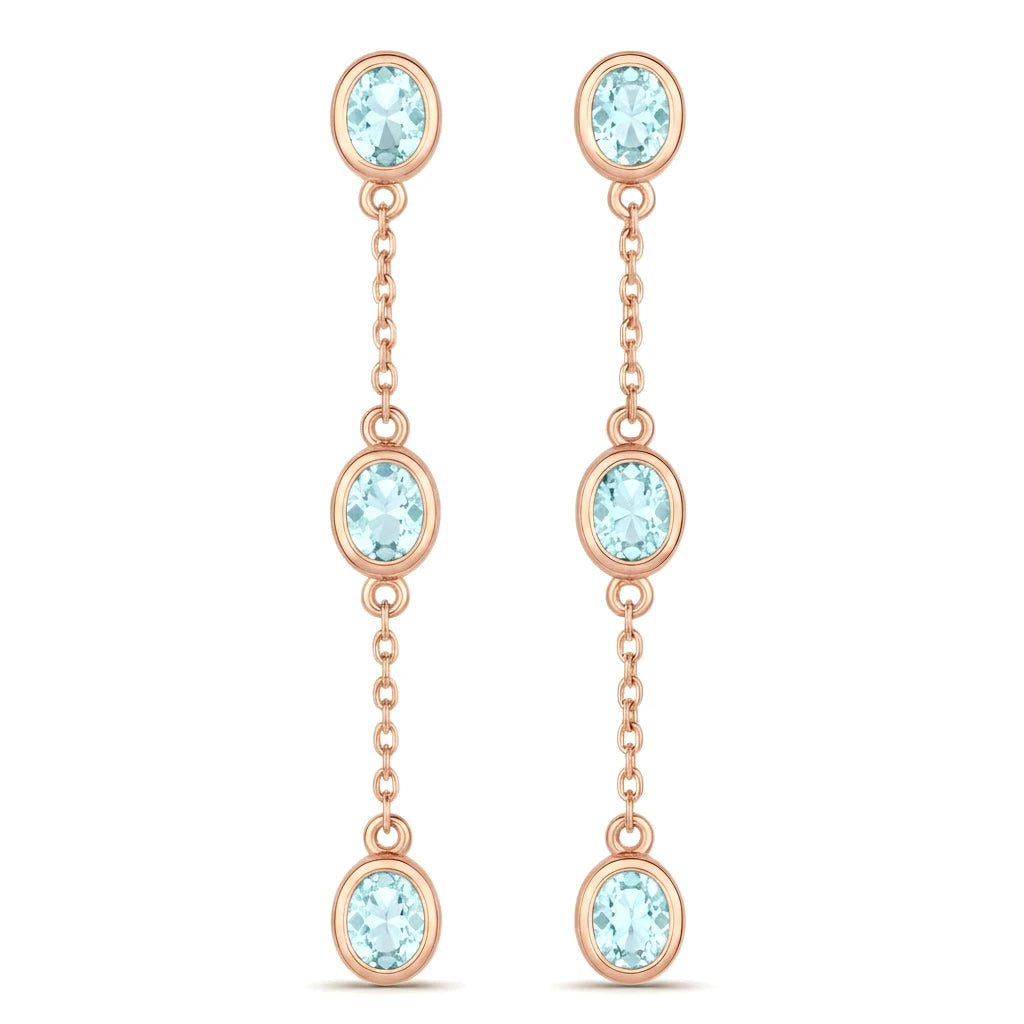 Oval Cut Bezel Set Station Drop Earrings