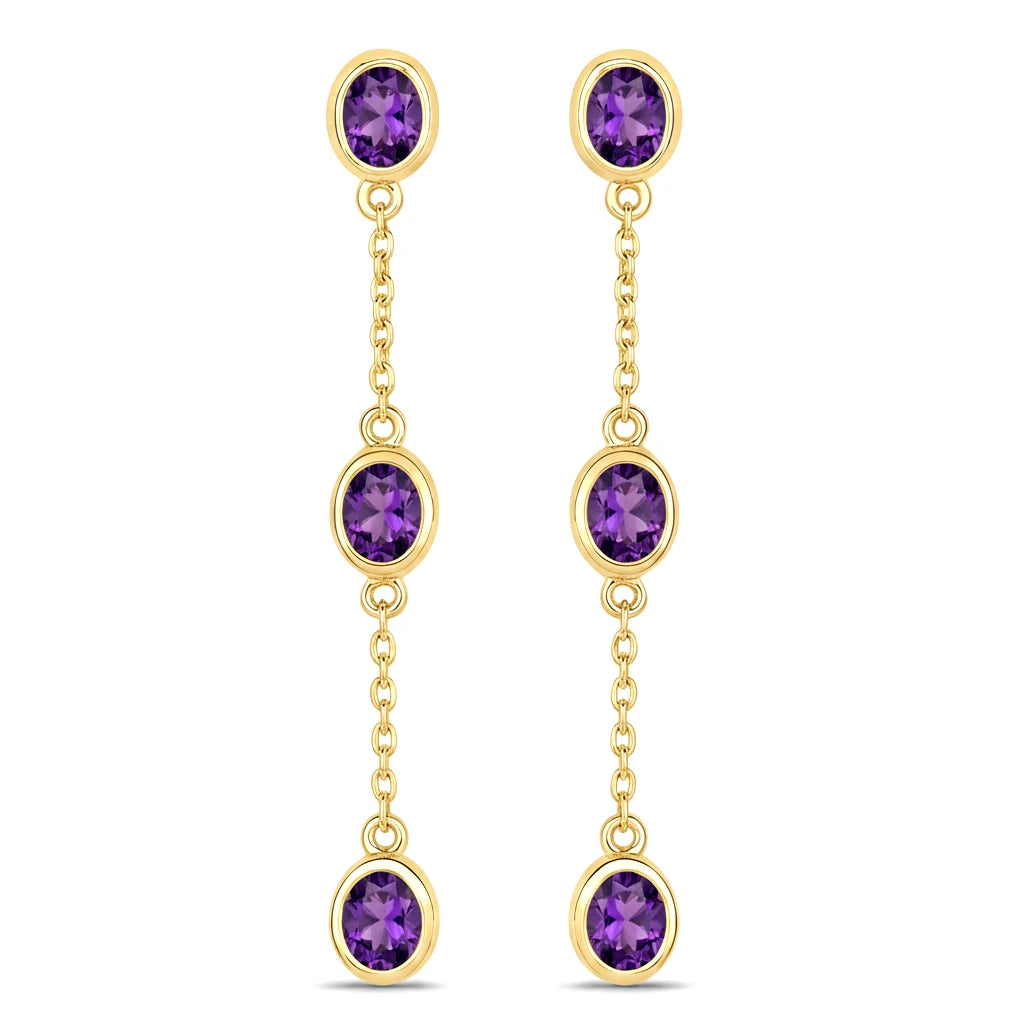 Oval Cut Bezel Set Station Drop Earrings