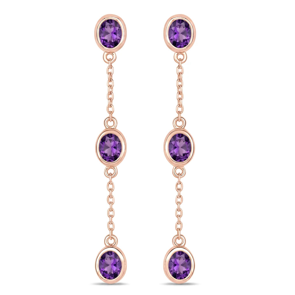 Oval Cut Bezel Set Station Drop Earrings