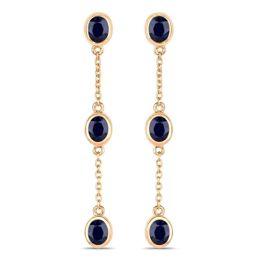 Oval Cut Bezel Set Station Drop Earrings