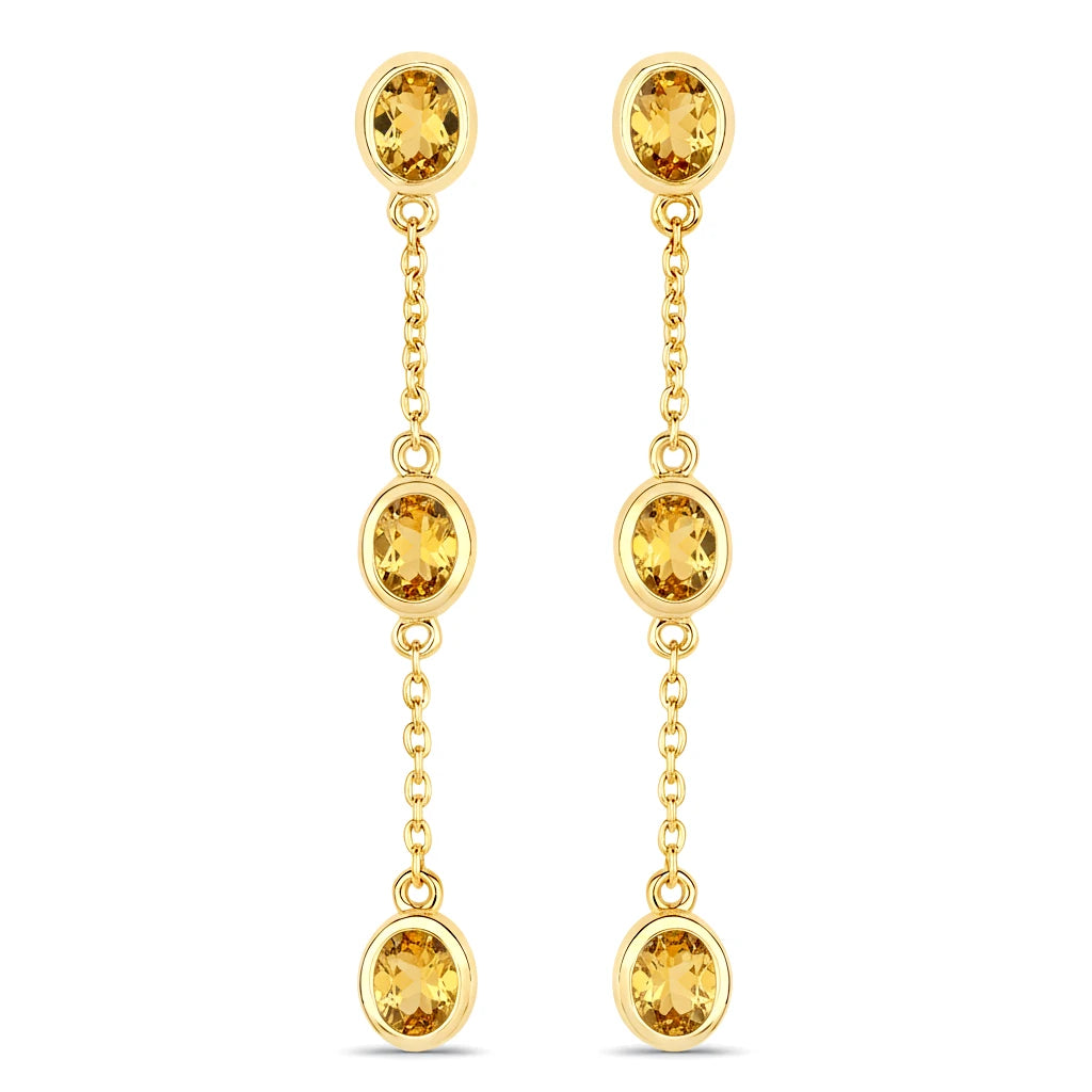 Oval Cut Bezel Set Station Drop Earrings
